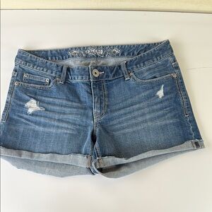 Express Blue Jean Shorts with Cuffed Hem and Distressed Details
